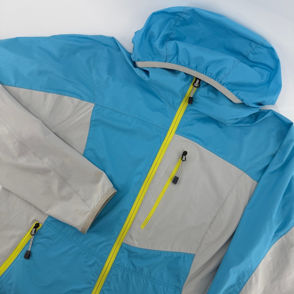Eddie Bauer First Ascent Jacket Womens Small Blue Grey Hooded Windbreaker Zip Up